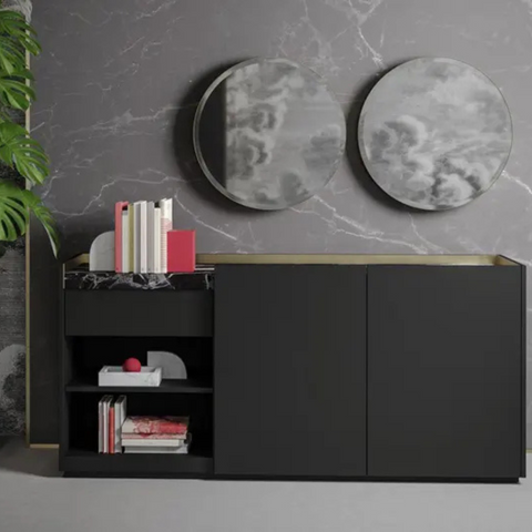 Block Luxe Credenza with marble top, soft-closing doors, and customisable finishes for executive offices.