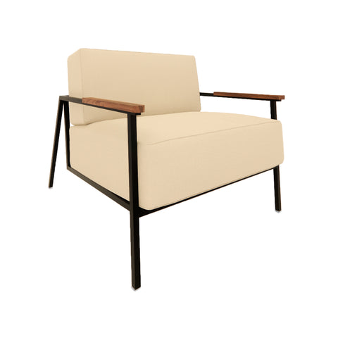 Ohio Visitor Chair with linen upholstery, wooden armrests, and MS powder-coated legs in a modern design