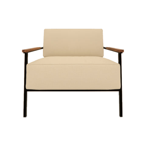 Ohio Visitor Chair with linen upholstery, wooden armrests, and MS powder-coated legs in a modern design