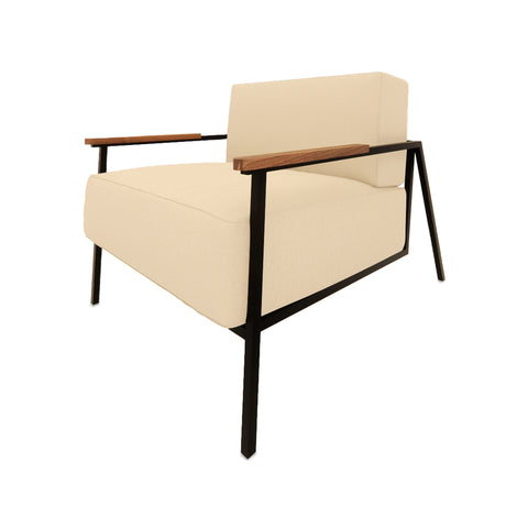 Ohio Visitor Chair with linen upholstery, wooden armrests, and MS powder-coated legs in a modern design