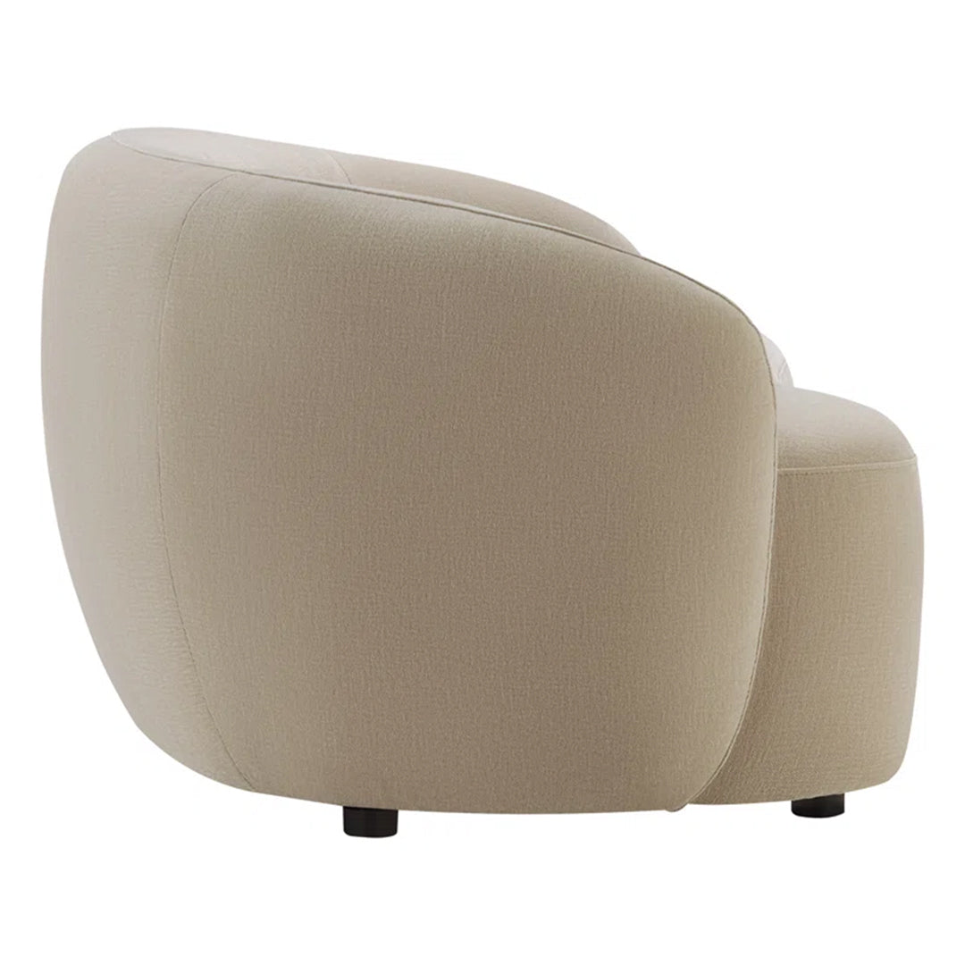 Chenille Upholstered Curved Sofa with round arms and a tight back, placed in a modern living room.