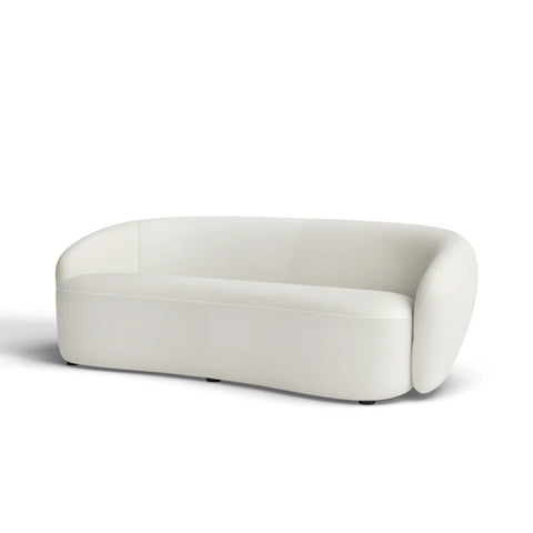 Chenille Upholstered Curved Sofa with round arms and a tight back, placed in a modern living room.