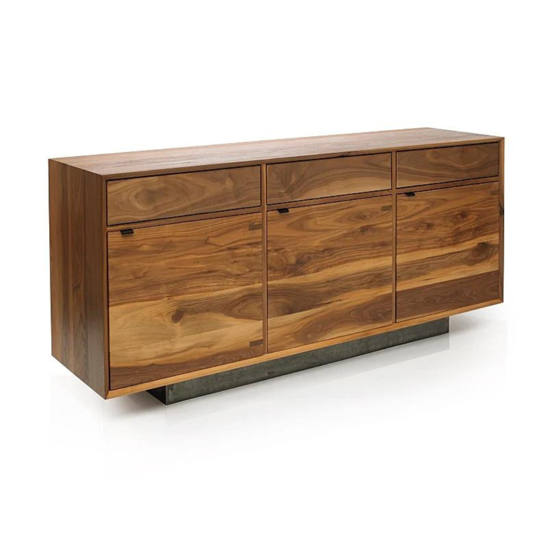 Elegant Bently Credenza with Laminated Black Wood Grain, Metal Steel Base, and modern design for versatile storage.