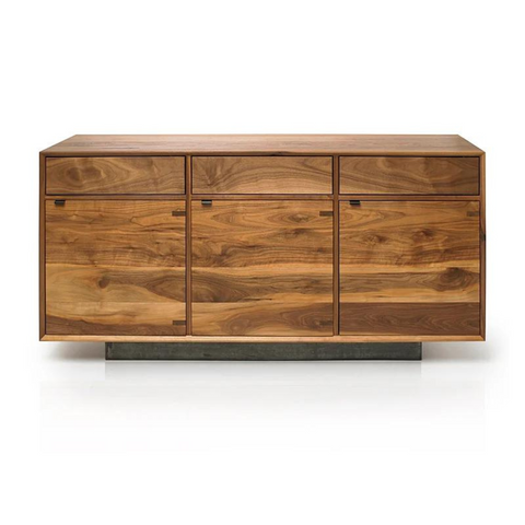 Elegant Bently Credenza with Laminated Black Wood Grain, Metal Steel Base, and modern design for versatile storage.