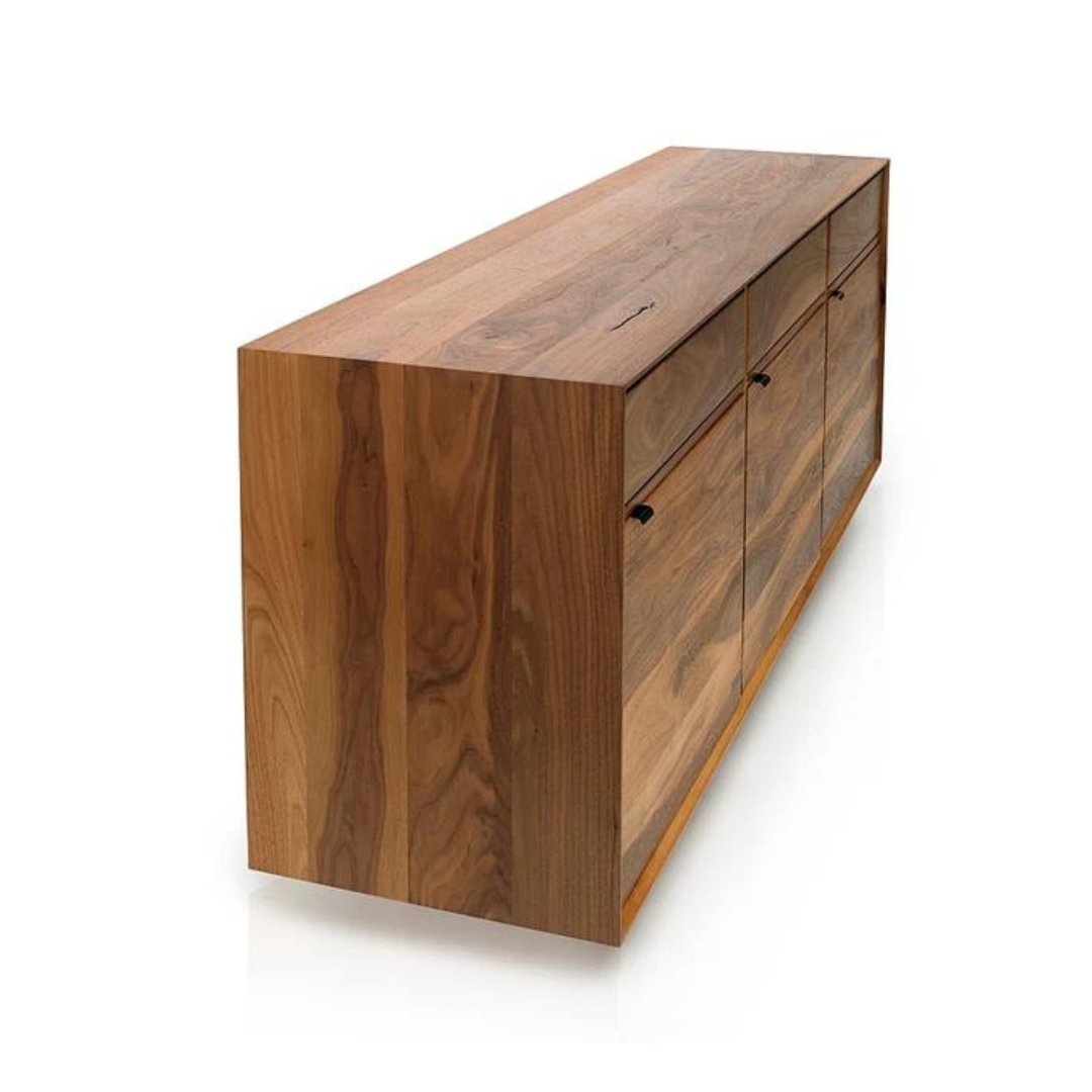 Elegant Bently Credenza with Laminated Black Wood Grain, Metal Steel Base, and modern design for versatile storage.