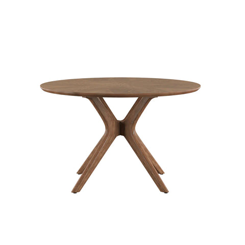 Flavio Dining Table with solid Yellow Pine wood base, 12mm tempered glass top, and round modern design