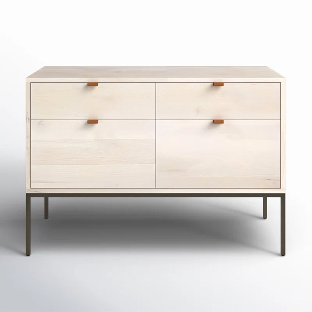 Galeria Design Credenza with engineered tactile wood finish, 4 drawers with safety stops, and elevated base for modern aesthetics