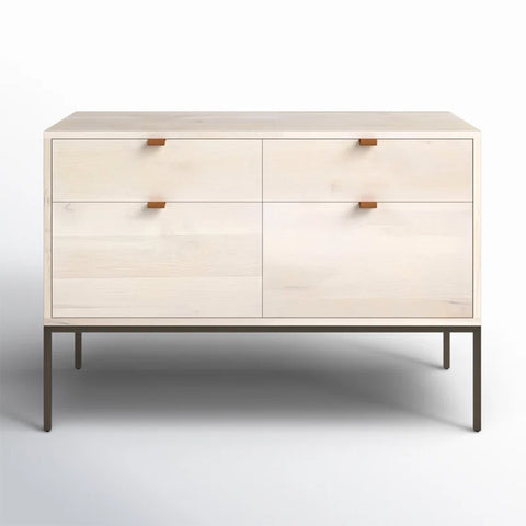 Galeria Design Credenza with engineered tactile wood finish, 4 drawers with safety stops, and elevated base for modern aesthetics