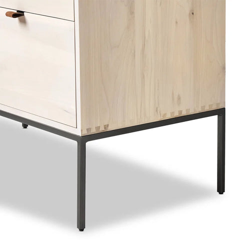 Galeria Design Credenza with engineered tactile wood finish, 4 drawers with safety stops, and elevated base for modern aesthetics