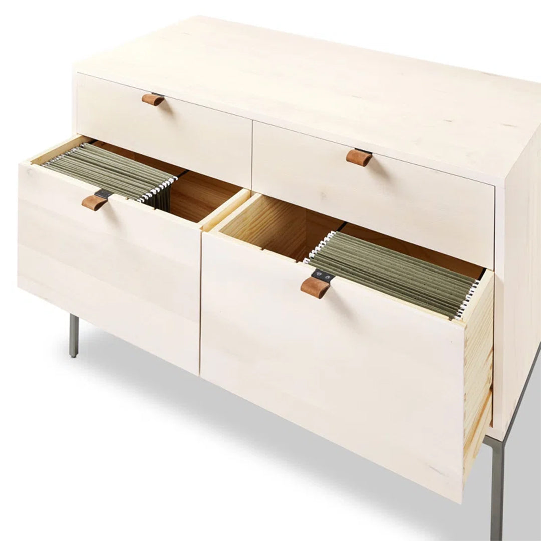 Galeria Design Credenza with engineered tactile wood finish, 4 drawers with safety stops, and elevated base for modern aesthetics