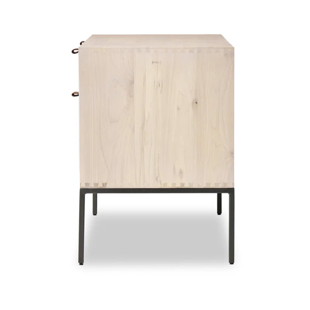 Galeria Design Credenza with engineered tactile wood finish, 4 drawers with safety stops, and elevated base for modern aesthetics