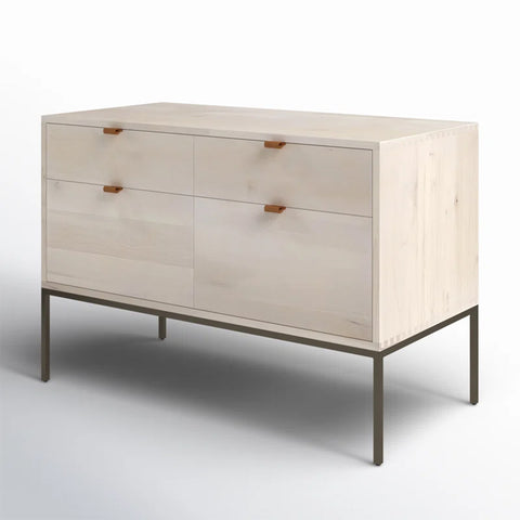 Galeria Design Credenza with engineered tactile wood finish, 4 drawers with safety stops, and elevated base for modern aesthetics