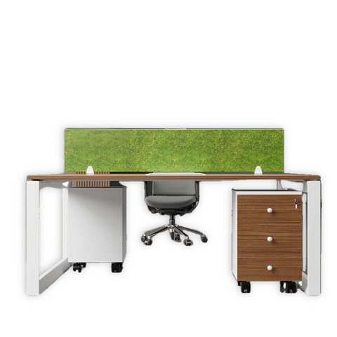 GreenEdge Workstation with eco-friendly green partition, durable MDF finish, and expandable design for Pakistani offices.