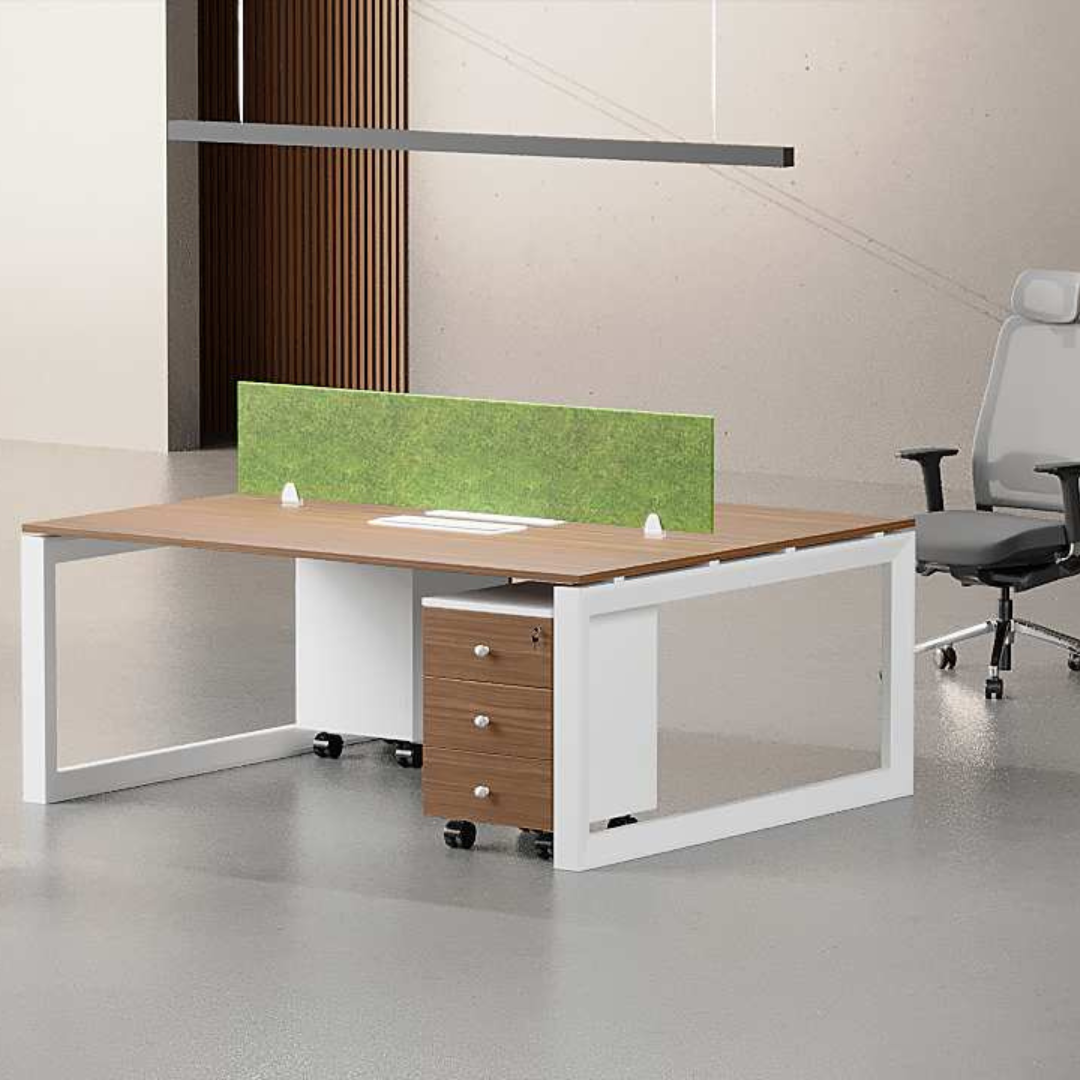 GreenEdge Workstation with eco-friendly green partition, durable MDF finish, and expandable design for Pakistani offices.