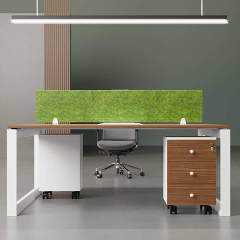 GreenEdge Workstation with eco-friendly green partition, durable MDF finish, and expandable design for Pakistani offices.