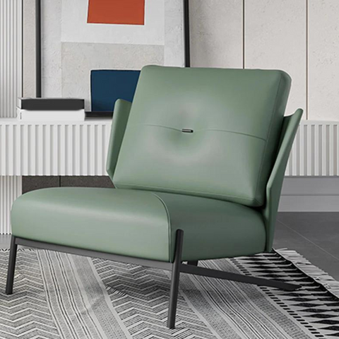 Industrial Accent Chair with genuine leather upholstery, metal frame, and foam-filled seat for modern interiors