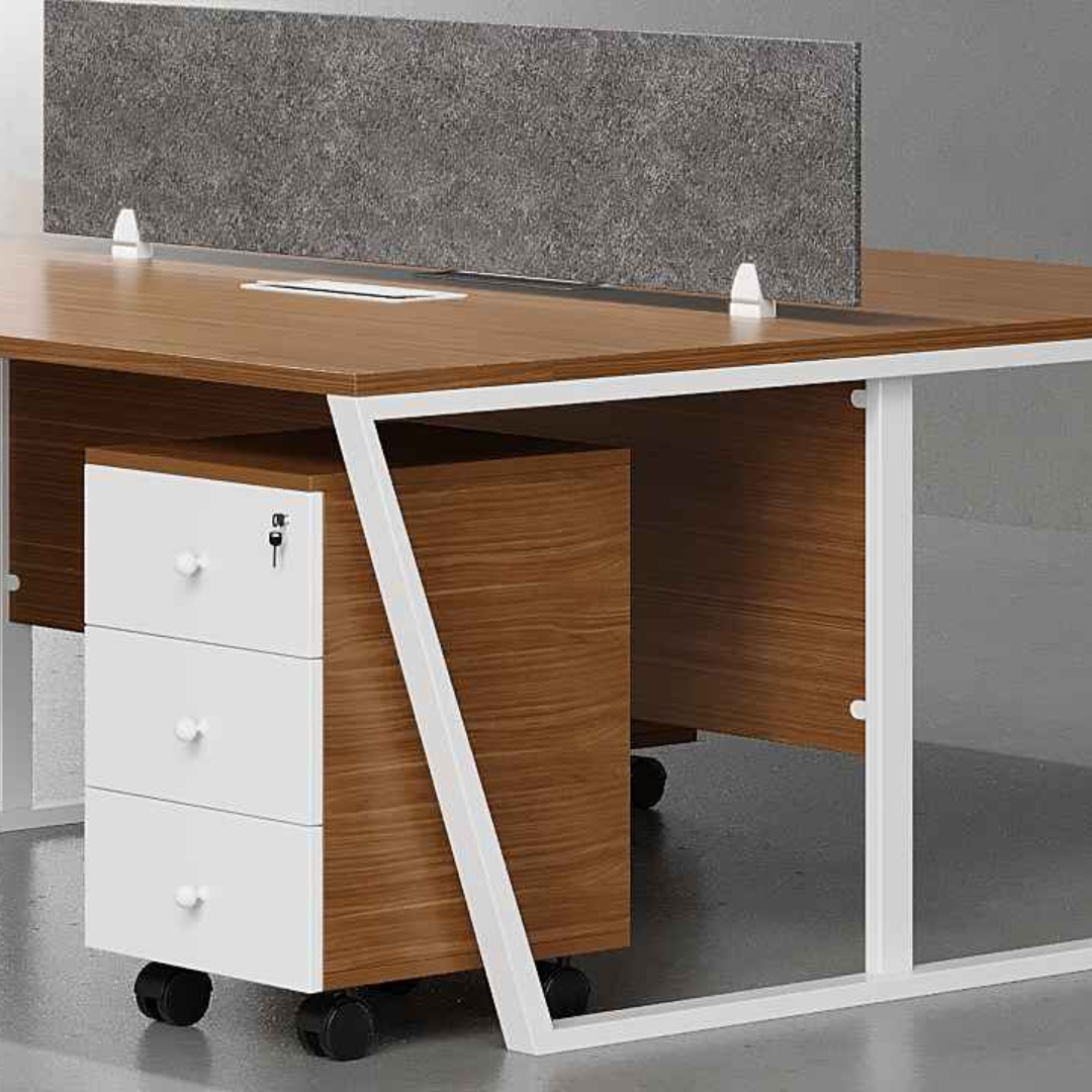 Jade Collaborative Workstation Desk with MDF surface, powder-coated steel legs, and mobile drawers.