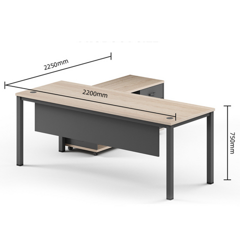 Meet Managers Table in white and black with adjustable width, lockable drawers, and built-in wire management.