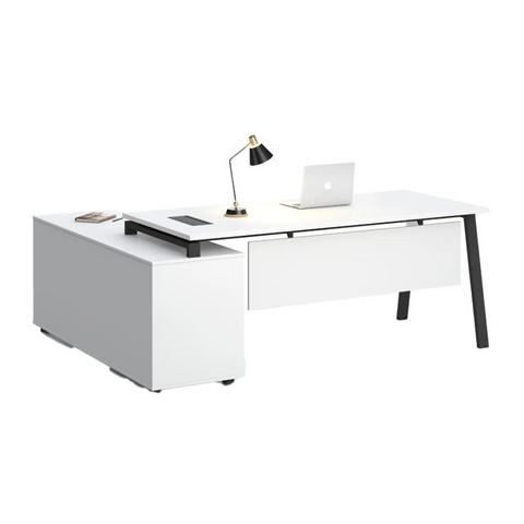 Modern Aspen Managers Table with adjustable width, lockable drawers, and melamine finish.