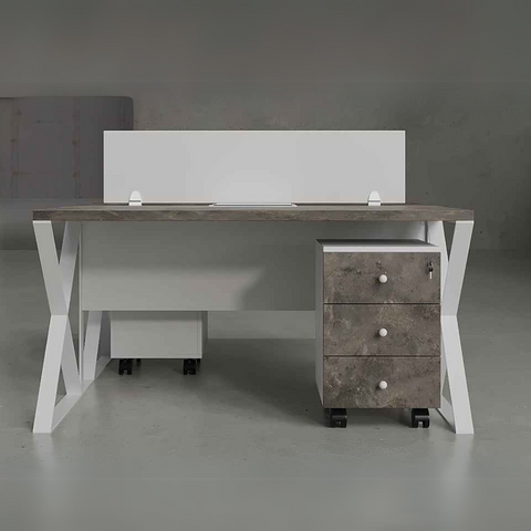 Nelly Cluster Workstation with durable MDF finish, mobile drawers, and robust powder-coated steel legs for Pakistani offices.