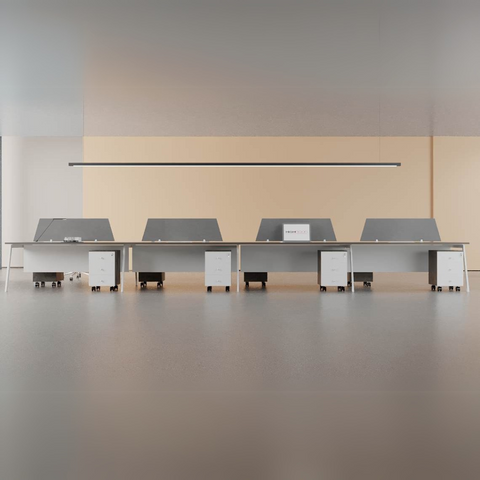 Orange Cluster Workstation with MDF surface, powder-coated steel legs, and mobile storage drawers.