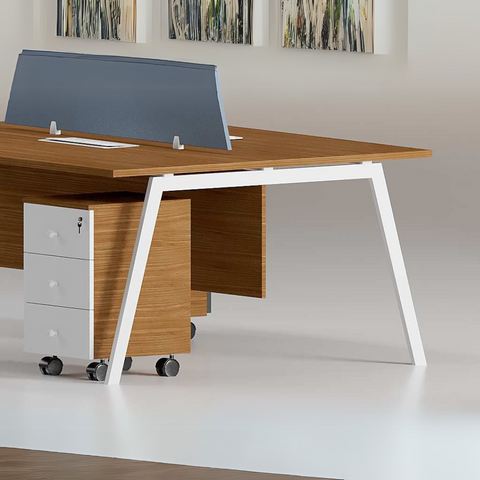 Orange Cluster Workstation with MDF surface, powder-coated steel legs, and mobile storage drawers.