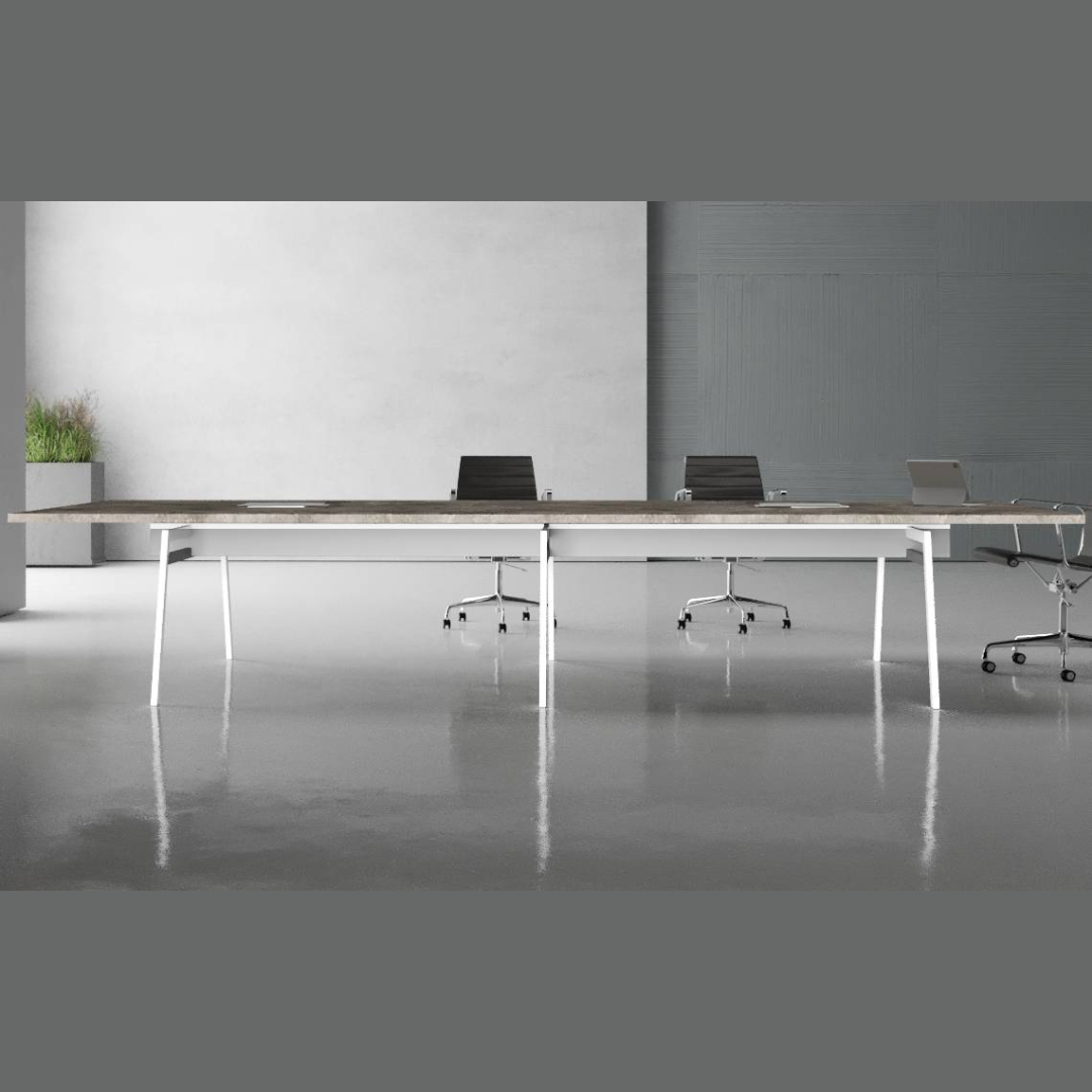 Orange Conference Table with a spacious wooden-finished MDF top, powder-coated MS legs, and cable grommet.