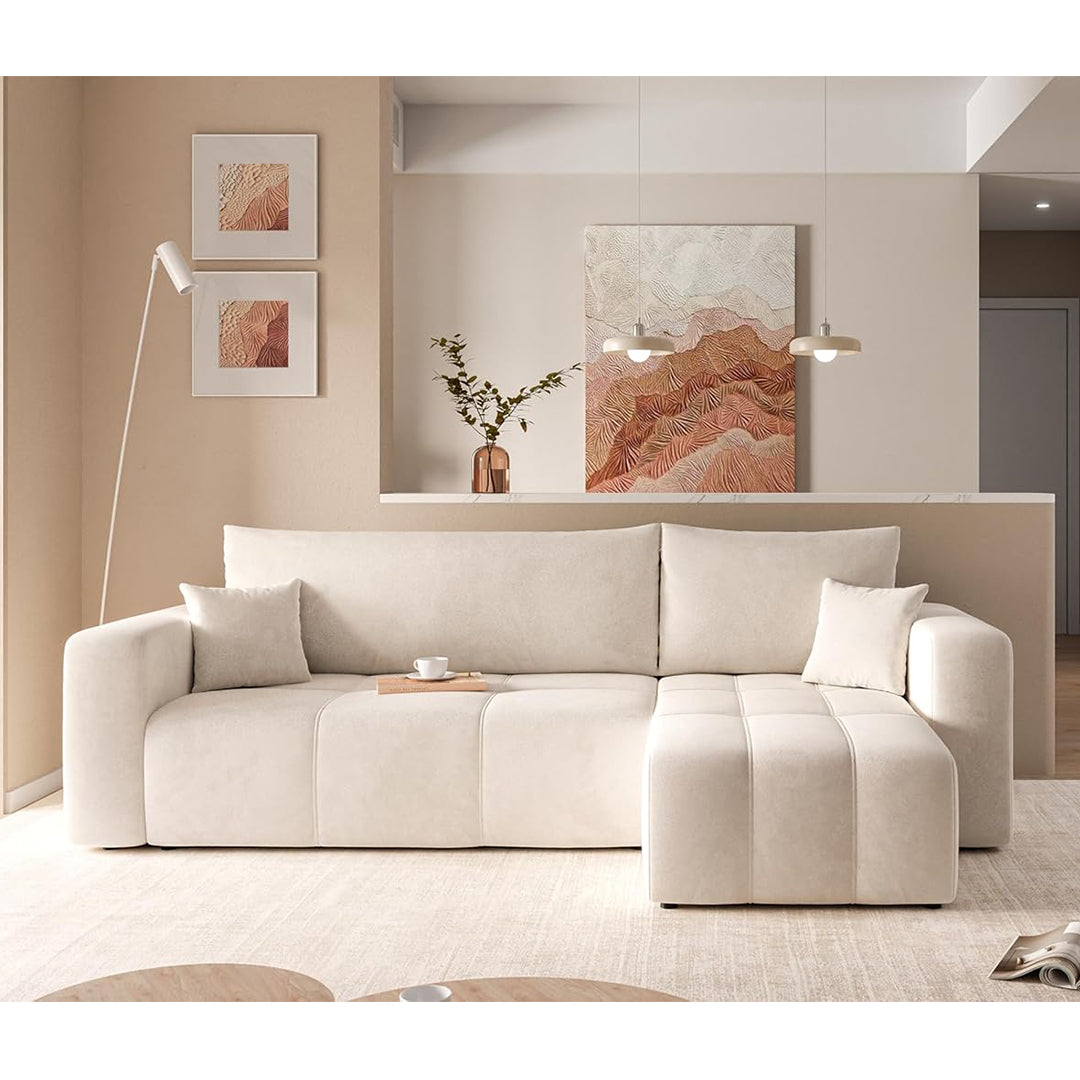 Pedro Greek Sofa with jute upholstery, L-shaped design, and super soft cushions