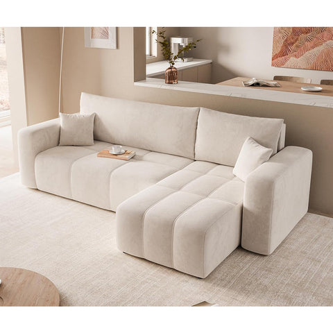 Pedro Greek Sofa with jute upholstery, L-shaped design, and super soft cushions