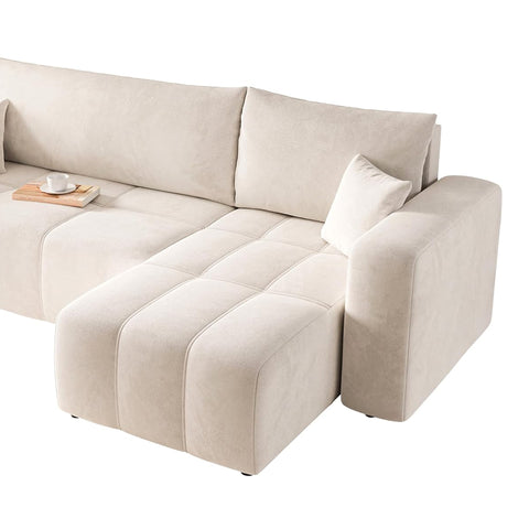 Pedro Greek Sofa with jute upholstery, L-shaped design, and super soft cushions