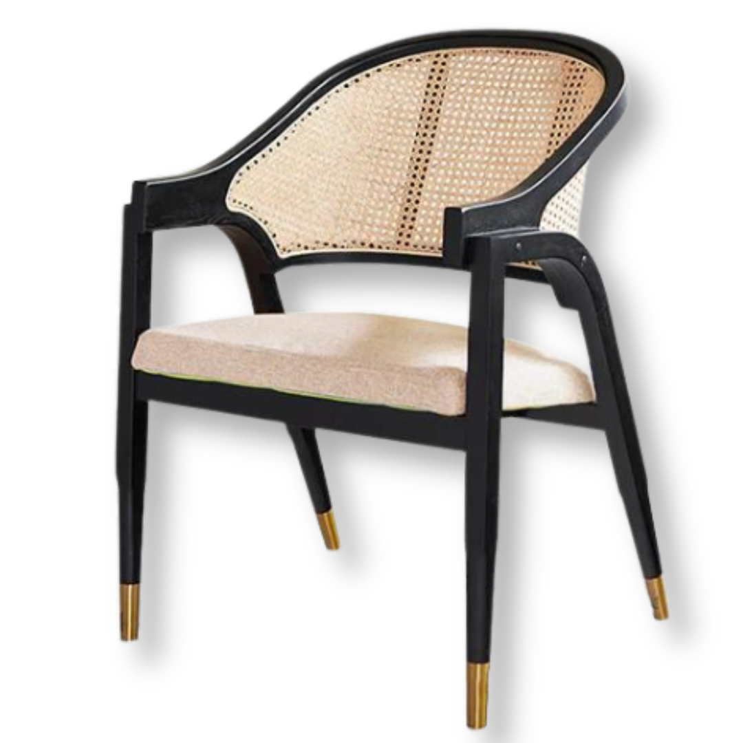 Persona Cane Accent Chair with Ash wood frame, cane back, and microfiber memory foam seat for a classic yet modern look.