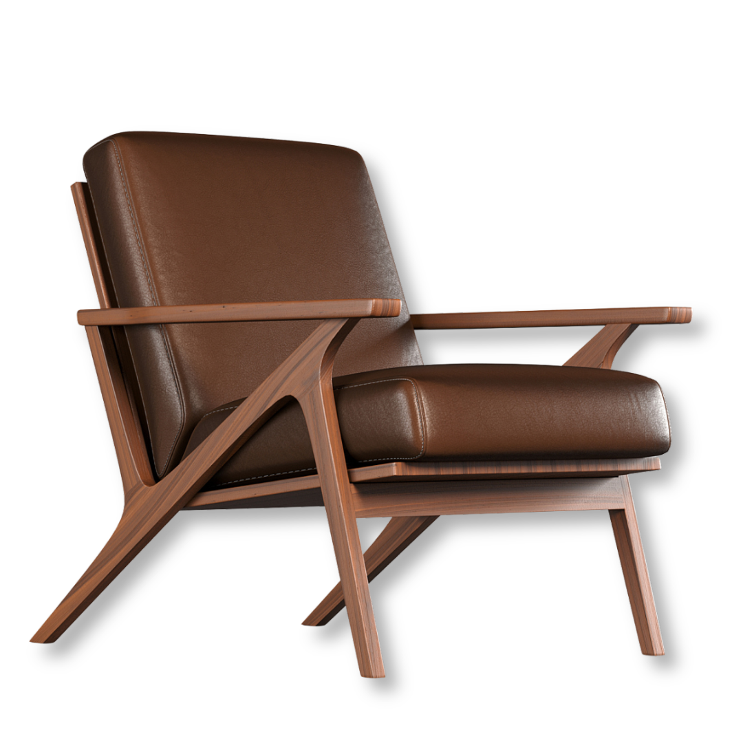 Retro Accent Chair in solid Acacia wood with walnut finish, mid-century design for stylish interiors.