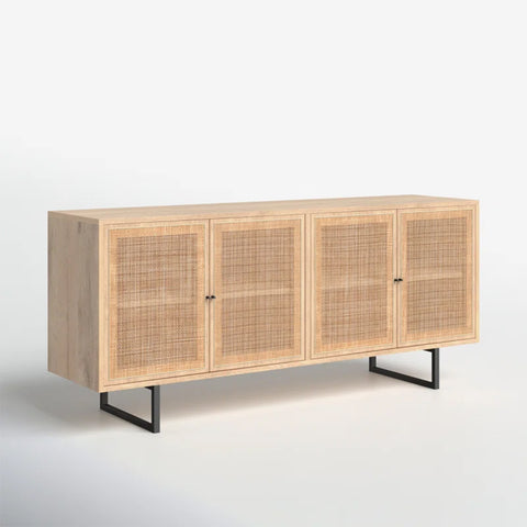 Romania Credenza crafted from solid ash wood, featuring 4 doors and interior shelves for versatile storage.