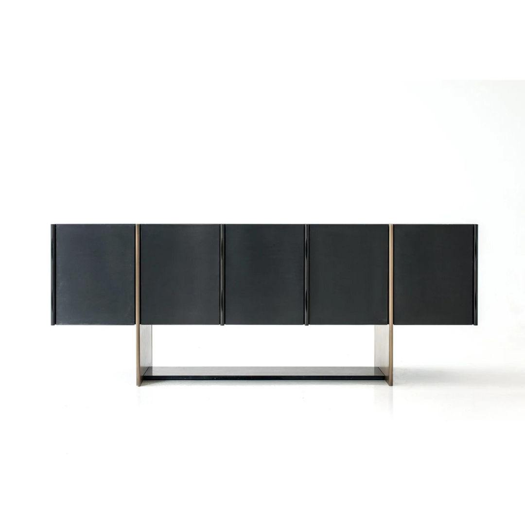 Sira Credenza featuring a marble top, metal handles, and powder-coated legs, perfect for modern interiors.