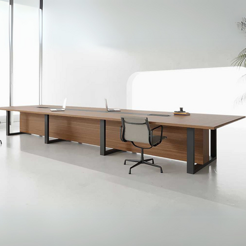 Song Conference Table with 165-inch wooden-finished MDF top, powder-coated MS legs, and integrated cable grommet.