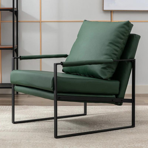 Square Accent Chair with solid-colour upholstery, black metal legs, and high-back design for modern interiors