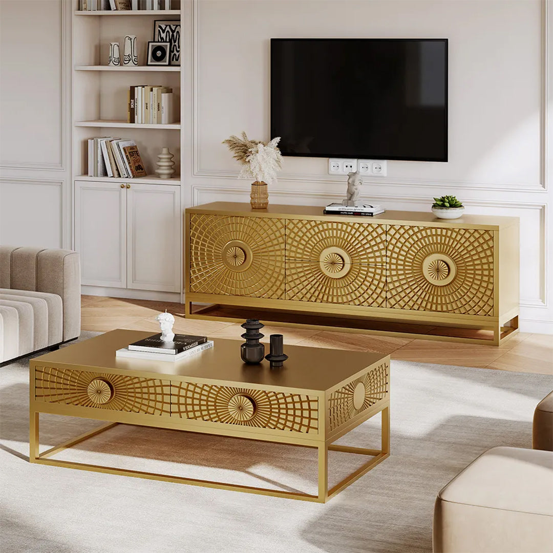 Sunlit Bas-Relief Golden Media Console & Center Table