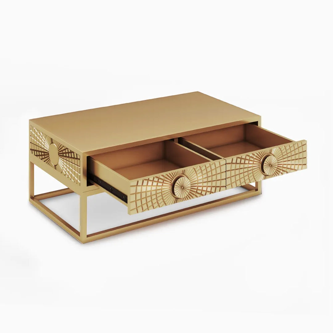 Sunlit Bas-Relief Golden Media Console & Center Table