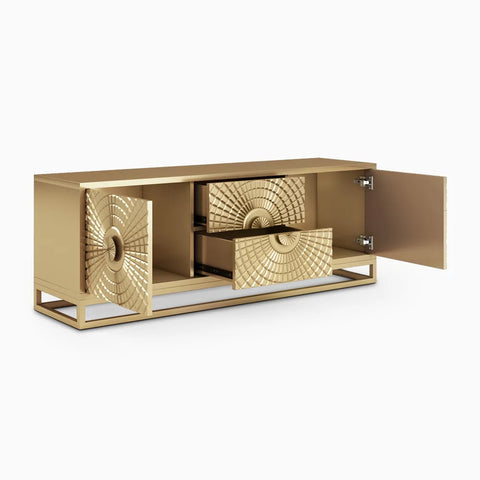 Sunlit Bas-Relief Golden Media Console & Center Table