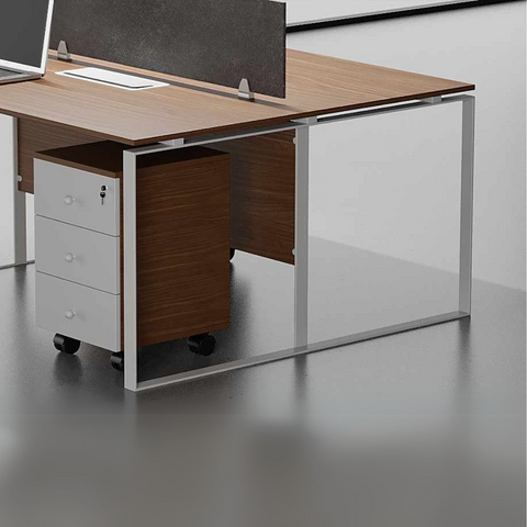 Sync Cluster Workstation featuring MDF and MFC desk with steel legs, mobile drawers, and privacy partition