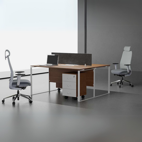 Sync Cluster Workstation featuring MDF and MFC desk with steel legs, mobile drawers, and privacy partition