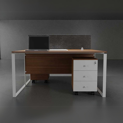 Sync Cluster Workstation featuring MDF and MFC desk with steel legs, mobile drawers, and privacy partition