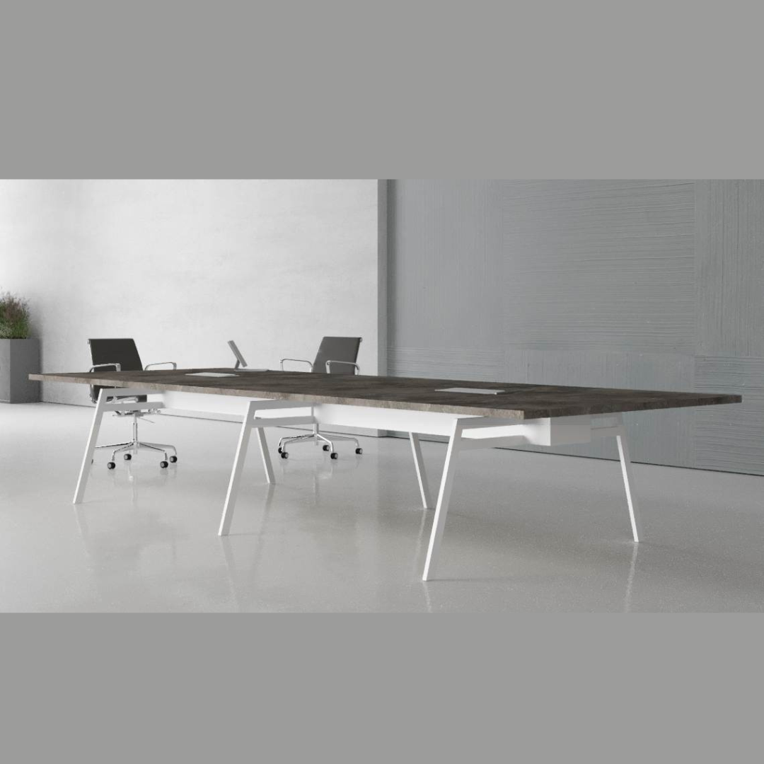 Orange Conference Table with a spacious wooden-finished MDF top, powder-coated MS legs, and cable grommet.