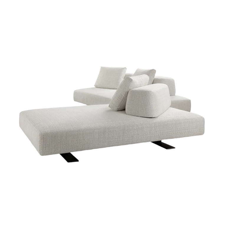 Roman Classic Modular Sofa upholstered in Roman linen, featuring a brushed iron base and customisable design.