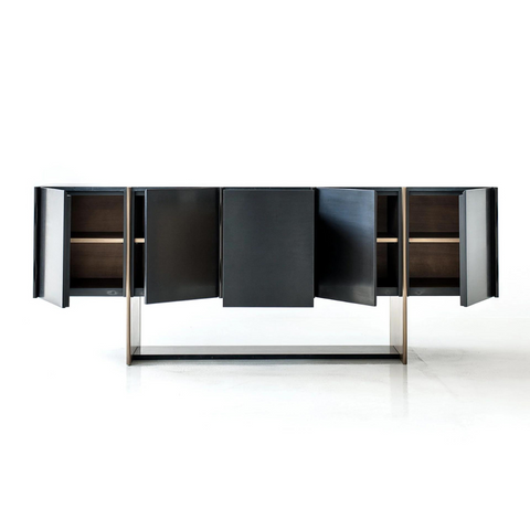 Sira Credenza featuring a marble top, metal handles, and powder-coated legs, perfect for modern interiors.